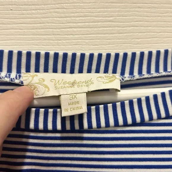 Weekend Suzanne Betro 3X Rayon Spandex Red White Blue Striped Top Long Sleeve - Picture 4 of 7